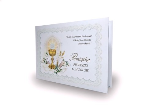 Pamiątka Pierwszej Komunii Świętej – album z modlitwami i kopertą na upominek