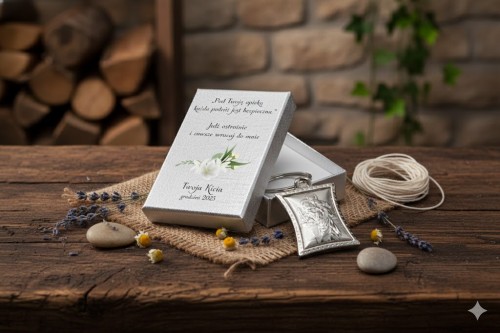 Eleganckie pudełko z nadrukiem Ink-Jet tworzy gotowy zestaw prezentowy. Trwały nadruk wyróżnia opakowanie i stanowi piękną oprawę dla breloka, idealną na każdą okazję.