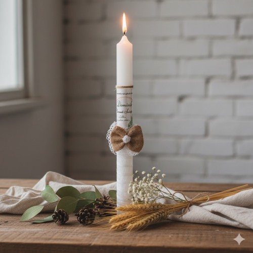 Personalizacja imienia i daty Świeca z indywidualnym nadrukiem sprawia, że uroczystość nabiera osobistego charakteru — to pamiątka, do której wraca się po latach.