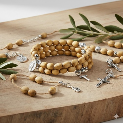 Modlitwa zawsze przy Tobie. Bransoletka pełni rolę różańca, pozwalając na szybkie sięgnięcie po modlitwę w każdej chwili.