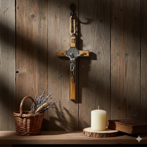 Medal św. Benedykta Jeden z najstarszych znaków chrześcijańskiej ochrony, umieszczony w centrum krzyża.