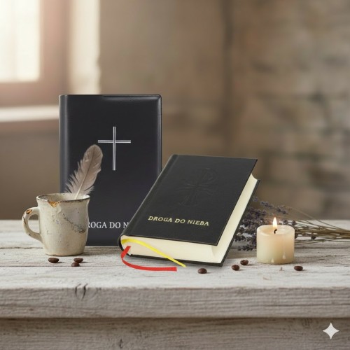 Czarna okładka ochronna Droga do Nieba – elastyczna folia, mały druk