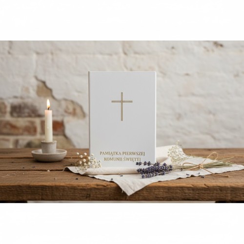 Biała okładka ochronna Droga do Nieba – złoty krzyż, mały druk