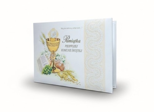 Pamiątka Pierwszej Komunii Świętej – album z modlitwami i kopertą na upominek