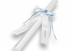 Kokarda na świecę z imieniem dziecka – personalizowana, Chrzest lub Komunia