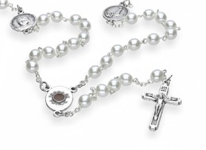 Różaniec perłowy Dzieci Fatimy – szkło czeskie, 48 cm