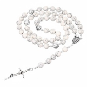 Różaniec z kamieni szlachetnych Howlit biały – 8 mm