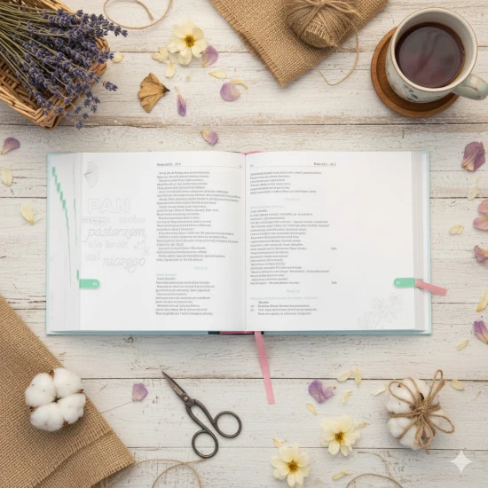 Bible Journaling – szerokie marginesy do kreatywnych notatek.