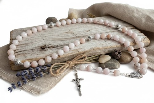 Róże papieskie – piękne paciorki „Ojcze Nasz” z symbolicznym detalem.