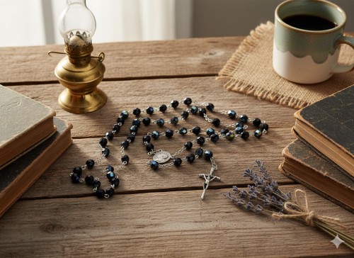 Różaniec kryształkowy granatowy 45cm