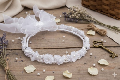 Drobne perełki dodają wiankowi elegancji i szlachetnego charakteru.