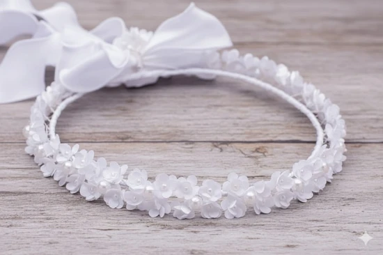 Elegancka kokarda z wstążkami delikatnie dopełnia całą formę.