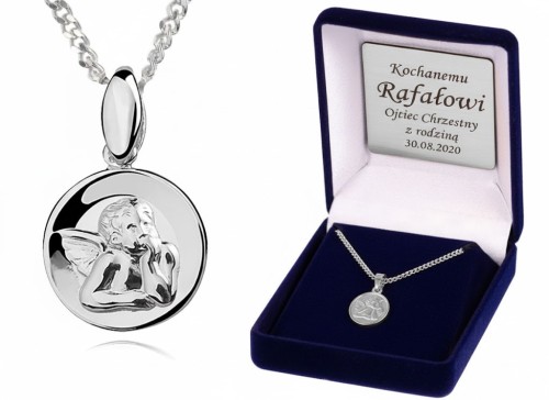 Srebrny medalik Aniołek na łańcuszku pancerka próby 925