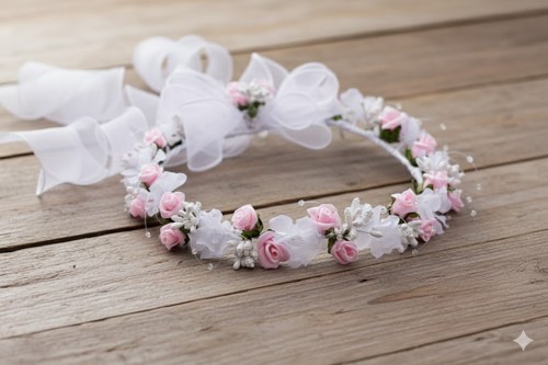 Perłowe akcenty nadają kompozycji elegancji i lekkości.