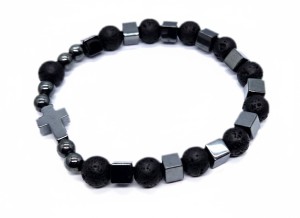 Różaniec dziesiątka na rękę lawa wulkaniczna i hematyt