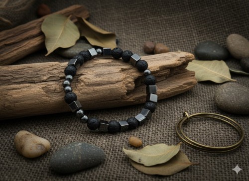 Hematytowy krzyżyk jako centralny element bransoletki