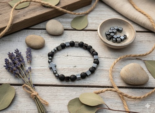 Matowe koraliki z lawy o porowatej strukturze