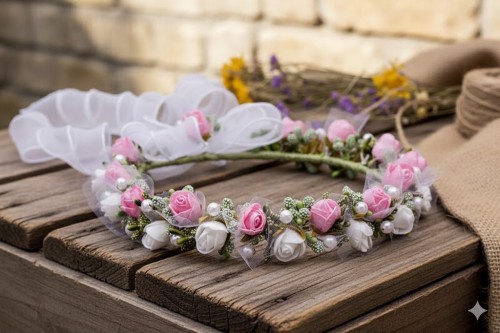 Perłowe akcenty subtelnie podkreślają uroczysty styl komunijny.