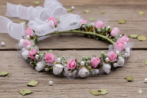 Zielone pączki nadają wiankowi świeżości i naturalnego charakteru.