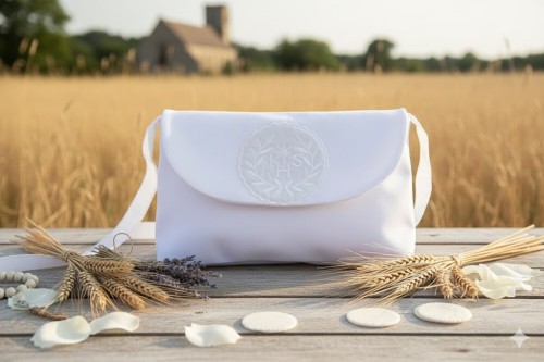 Subtelny haft harmonijnie komponuje się z sukienką komunijną.