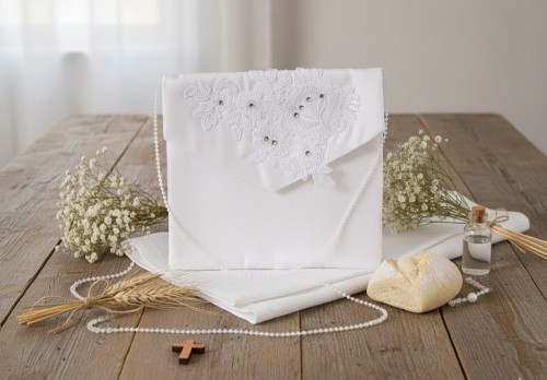 Klasyczna kopertówka w czystej bieli.