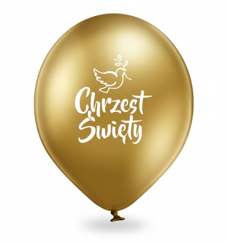 Złoty balon lateksowy z nadrukiem „Chrzest Święty”
