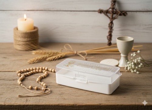 Otwierane pudełko z napisem Pierwsza Komunia Święta