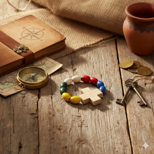 Drewniany krzyż jako element modlitewny.