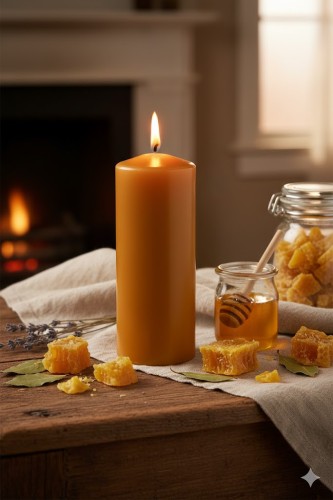 Naturalna świeca z wosku pszczelego o wysokości 15 cm.