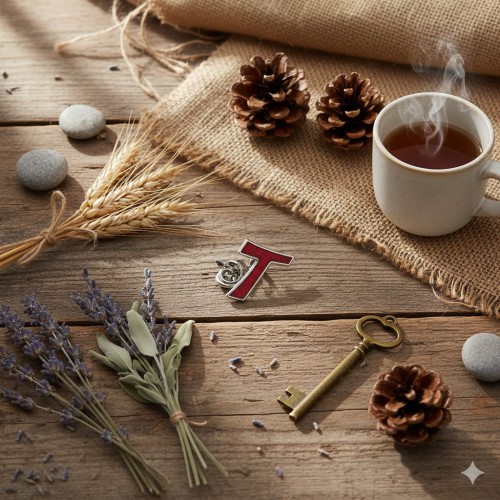 Srebrna przypinka z czerwonym emaliowanym wypełnieniem.