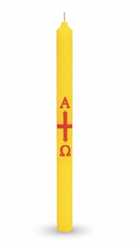 Paschalik wielkanocny z symbolem krzyża oraz Alfa i Omega.