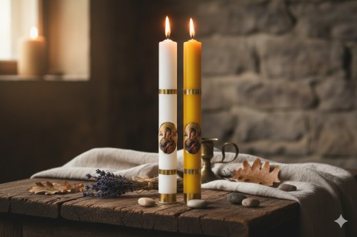 Świeca gromniczna o wysokości 30 cm i średnicy 3 cm.