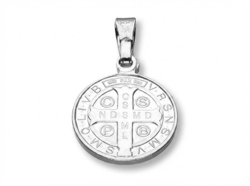 Srebrny medalion benedyktyński – awers z krzyżem.