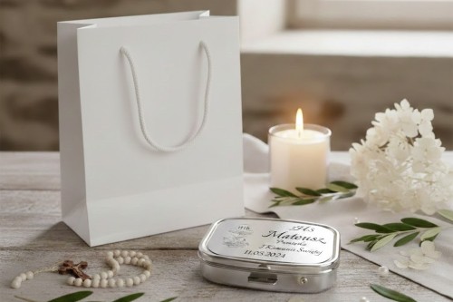 Eleganckie pudełeczko komunijne z grawerem.