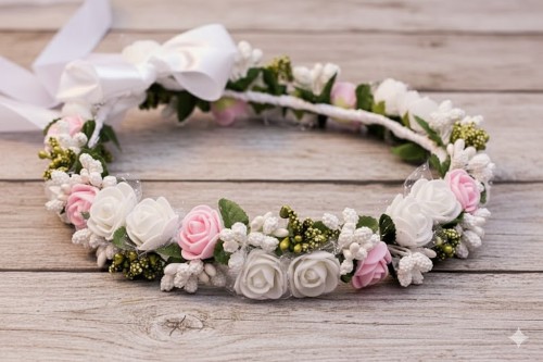 Zielone pączki nadają wiankowi świeżości i naturalnego charakteru.