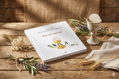 Wnętrze książki z miejscem na życzenia i zapiski.