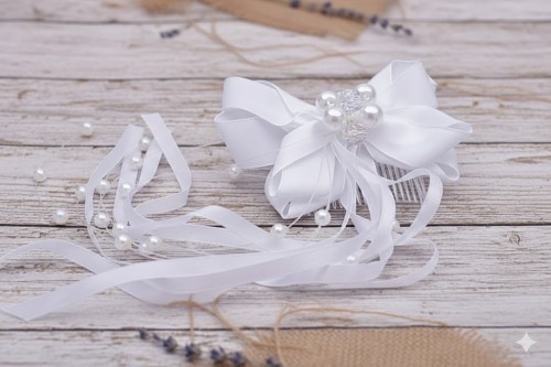 Zwiewne wstążki zakończone delikatnymi perełkami.