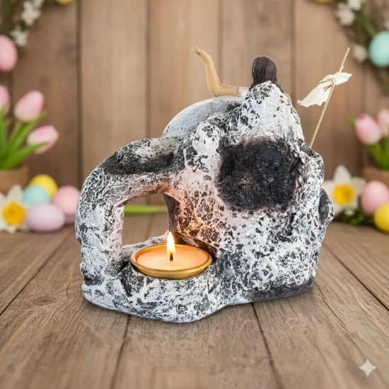 Wykonana z żywicy i metalu, z miejscem na tealight.
