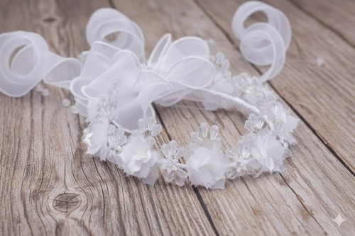 Organza i delikatne kwiaty tworzą lekką kompozycję.