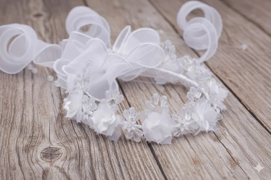 Organza i delikatne kwiaty tworzą lekką kompozycję.