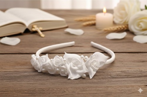 Subtelne perełki dodają opasce biżuteryjnego charakteru.