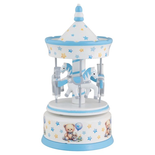 Drewniana karuzela z pozytywką odtwarzającą melodię Twinkle Twinkle Little Star.