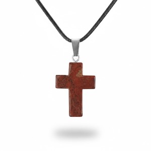 Naszyjnik - krzyżyk - kamień naturalny JASPIS CZERWONY  2,5cm