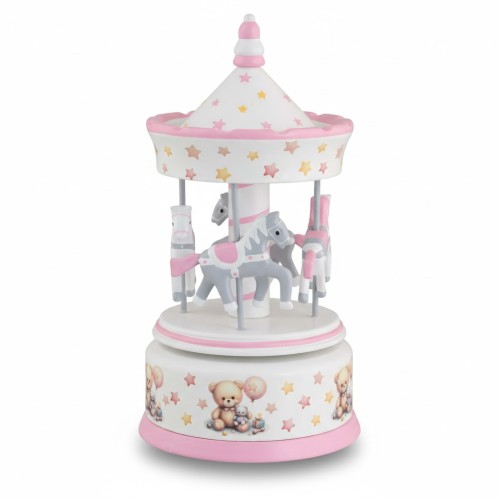 Karuzela drewniana z pozytywką różowa – Twinkle Twinkle Little Star – 23 cm