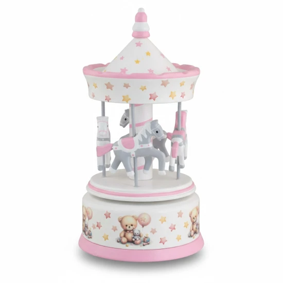 Karuzela drewniana z pozytywką różowa – Twinkle Twinkle Little Star – 23 cm