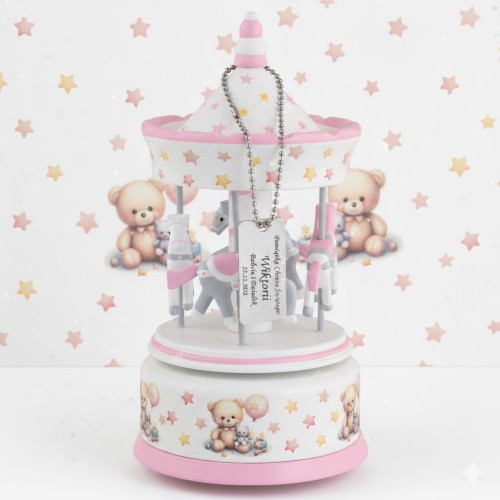 Karuzela drewniana z pozytywką różowa – Twinkle Twinkle Little Star – 23 cm