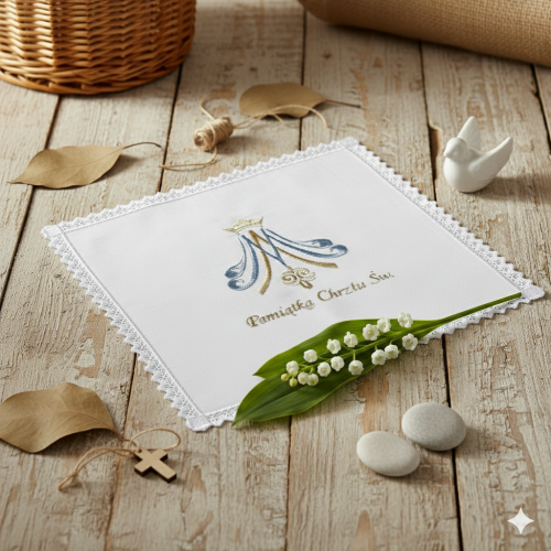 Szatka Chrzcielna Królewska Opieka – haft Maryjny 24 × 24 cm