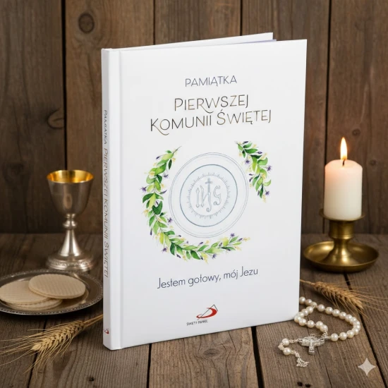 Miejsce na życzenia oraz daty pierwszej spowiedzi i Komunii.