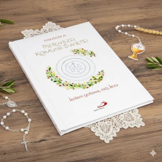 Miejsce na życzenia oraz daty pierwszej spowiedzi i Komunii.