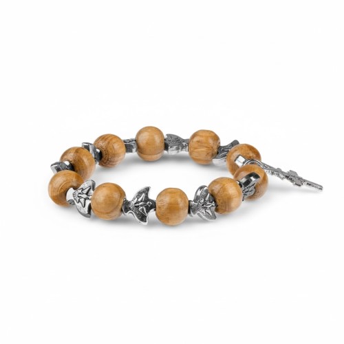 Bransoletka dziesiątka różańca z koralików z drewna oliwnego 10 mm.
